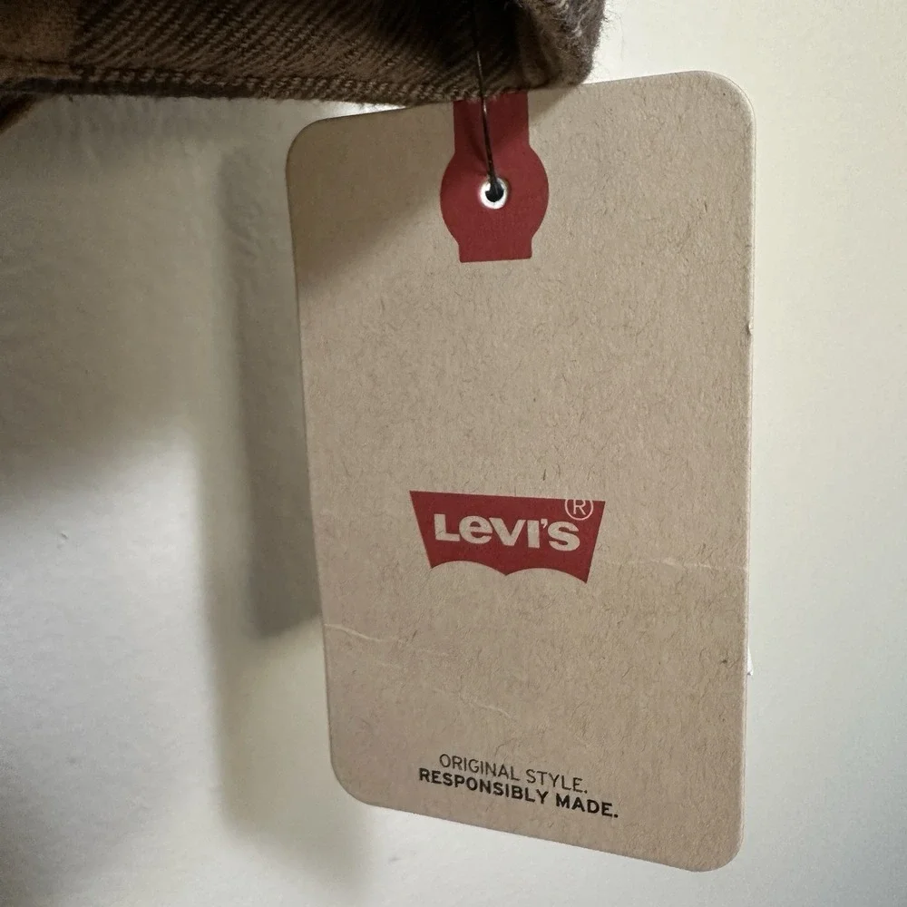 Levi's Quilted Lined Snap Flannel Shacket Adult Small Brown Beige‎ Plaid Jacket